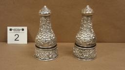 Sterling Silver Repousse Salt Dish & Pepper Shakers