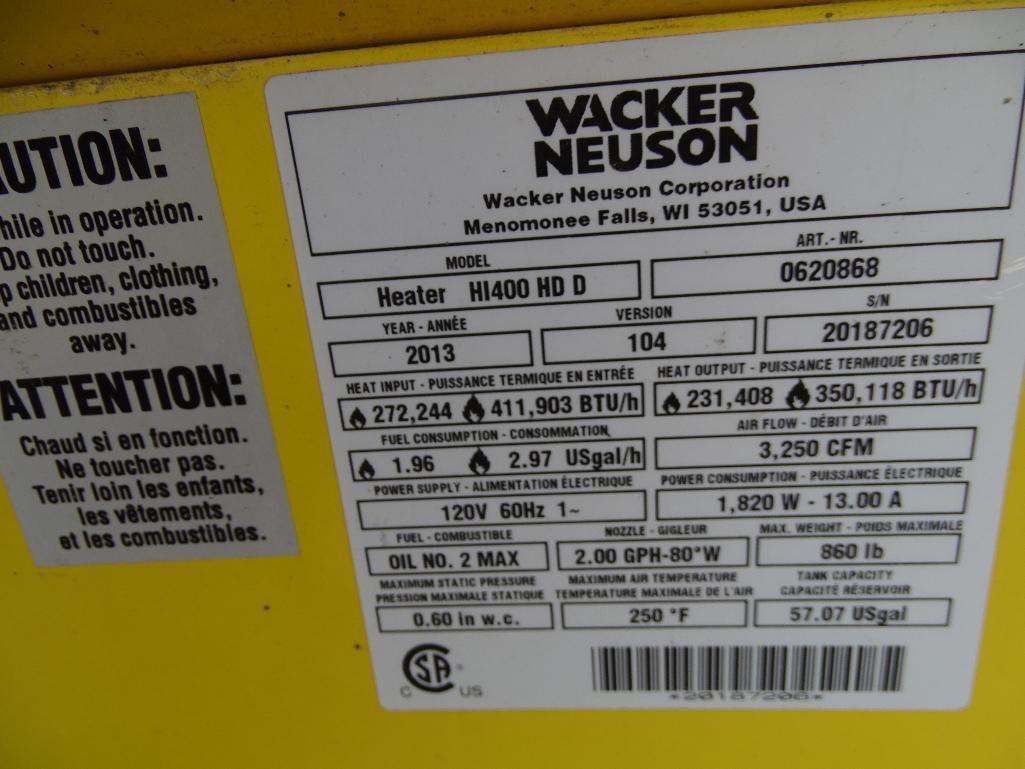 2013 Wacker/ Neuson H1400-HD-D, Diesel Fueled Heated, Mounted on Wheels, 346,000 BTU, S/N: 20187206
