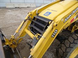 John Deere 110 4WD Loader/ Backhoe, Front & Rear Auxiliary Hydraulics, ROPS, 17in Hoe Bucket, Engine