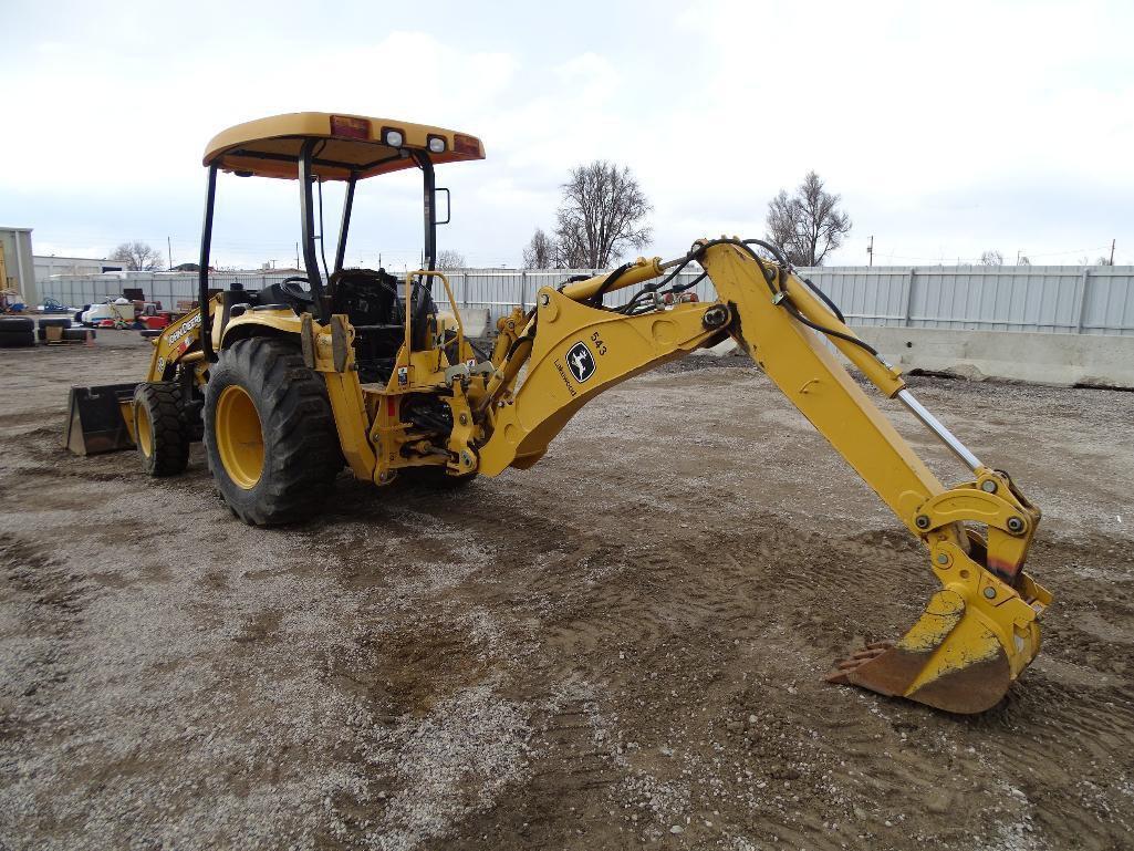 John Deere 110 4WD Loader/ Backhoe, Front & Rear Auxiliary Hydraulics, ROPS, 17in Hoe Bucket, Engine