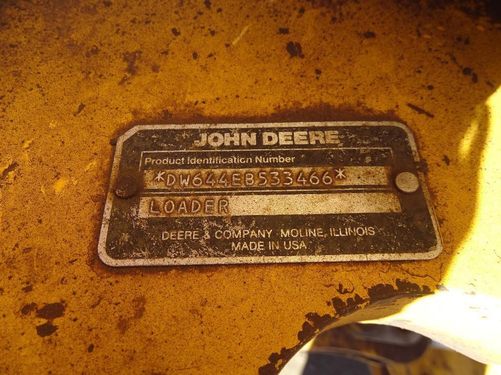 John Deere 644E Wheel Loader, Quick Coupler, 20.5-R25 Tires, County Unit, Hour Meter Reads: 13,685,