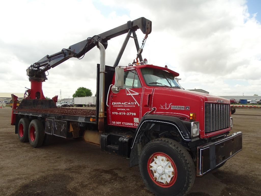 1987 GMC BRIGADIER T/A Crane Truck, Cummins Diesel, Manual Transmission, Hendrickson Spring