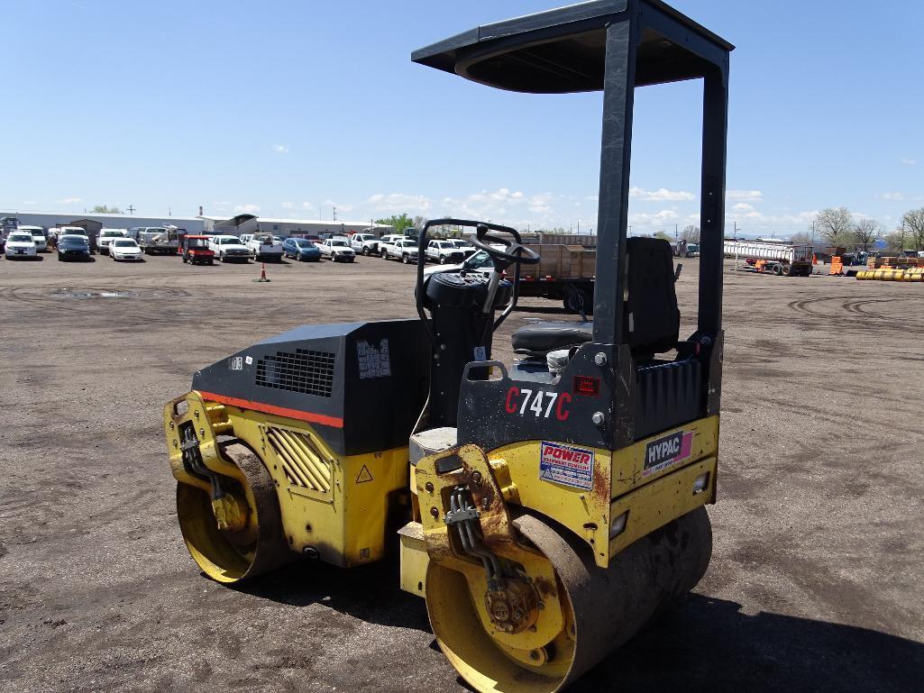 Hypac C747C Ride-On Double Drum Vibratory Roller, Kubota 3-Cylinder Diesel, 46in Drums, Canopy, Hour