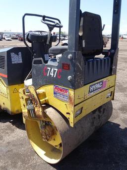 Hypac C747C Ride-On Double Drum Vibratory Roller, Kubota 3-Cylinder Diesel, 46in Drums, Canopy, Hour