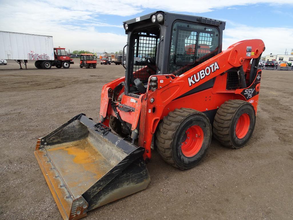 2016 Kubota SSV75HRC Skid Steer Loader, Enclosed Cab w/ Heat & A/C, 2-Speed, Auxiliary & High Flow