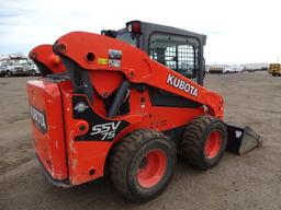 2016 Kubota SSV75HRC Skid Steer Loader, Enclosed Cab w/ Heat & A/C, 2-Speed, Auxiliary & High Flow