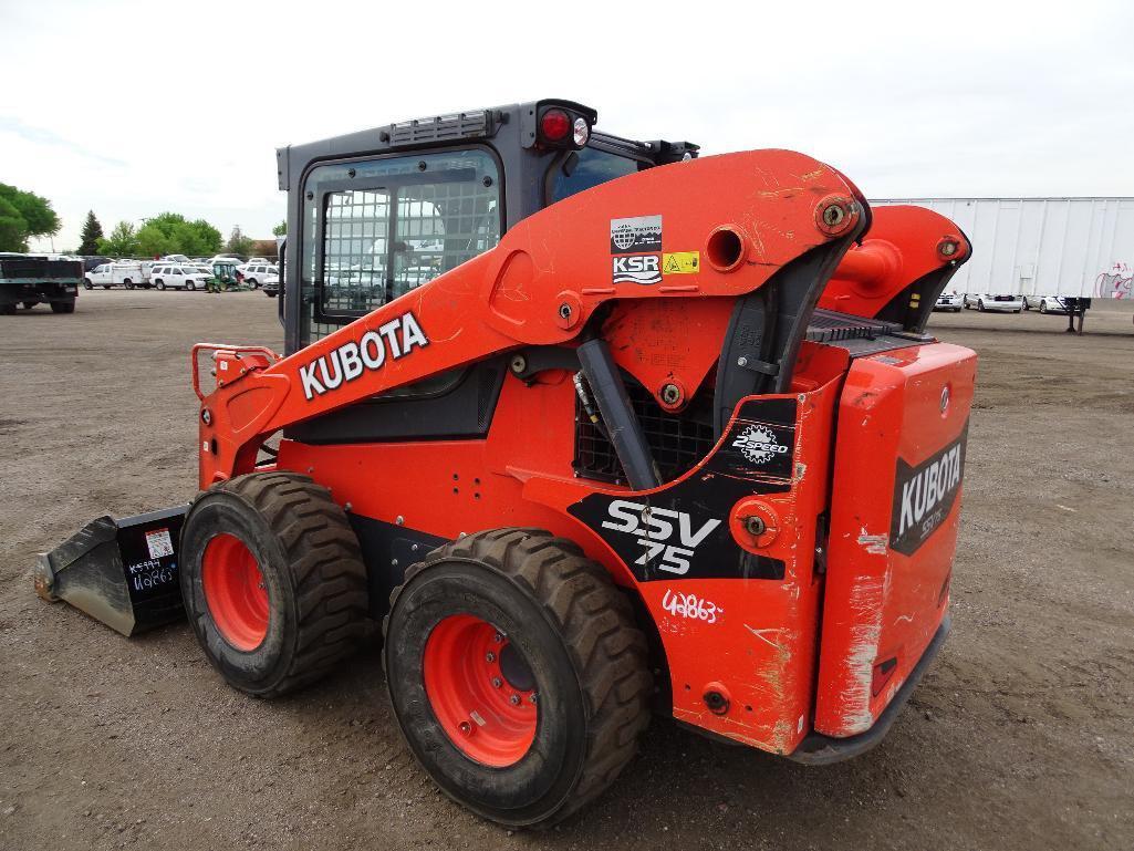 2016 Kubota SSV75HRC Skid Steer Loader, Enclosed Cab w/ Heat & A/C, 2-Speed, Auxiliary & High Flow