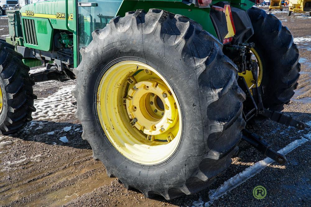 John Deere 5510 4WD Agricultural Tractor, Enclosed Cab w/ Heat & A/C, PTO, 3-Pt, Rear Auxiliary