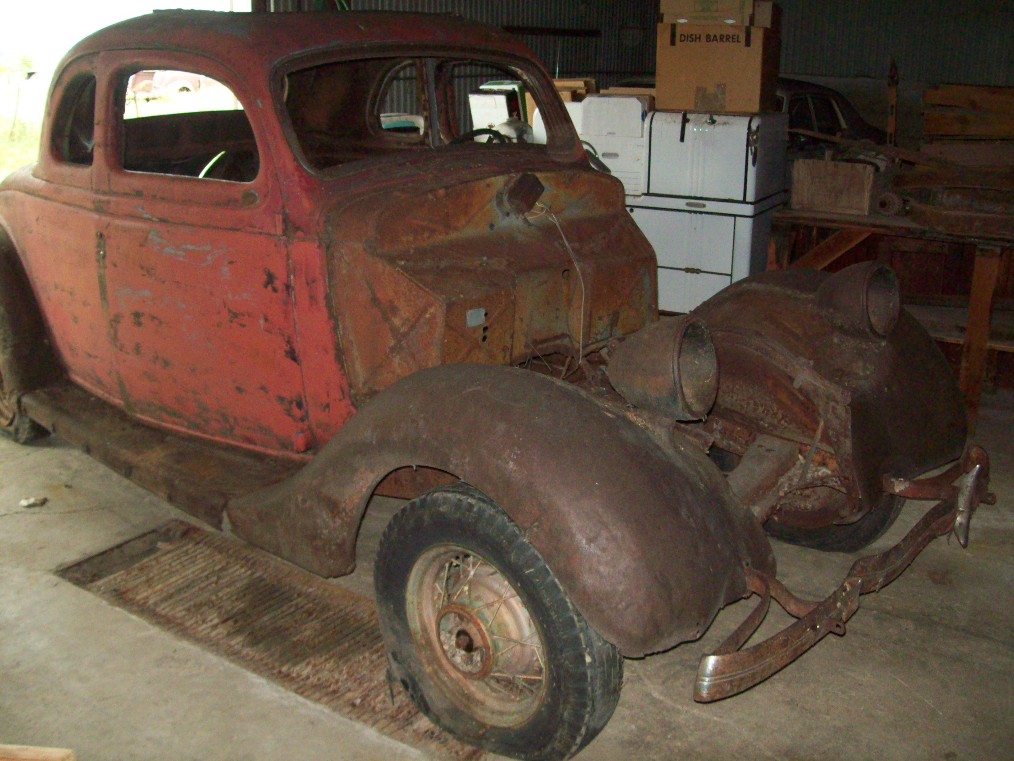 1935/36 Ford 5W coupe body, frame, wheels, fenders. No title-some inner sheet metal cut away