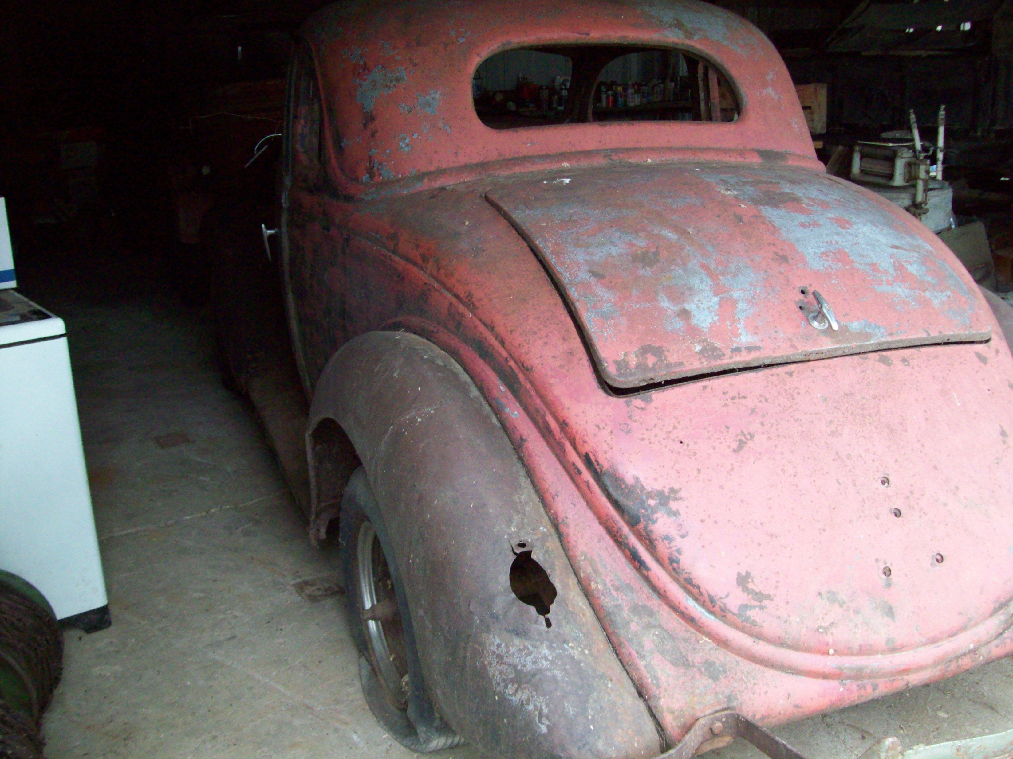 1935/36 Ford 5W coupe body, frame, wheels, fenders. No title-some inner sheet metal cut away