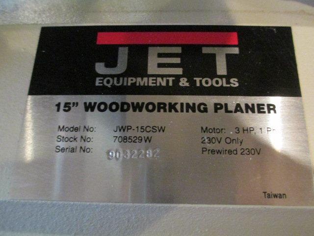 Jet Woodworking 15" Planer Model JWP-15CSW working W/extras Will Not Be Shipped con 181