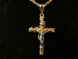 14 K gold Cross and necklace con 12