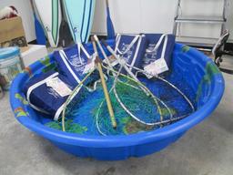 Kids Pool w/4 New Stearns Boat Seats Cushions and 3 adjustable fishing nets