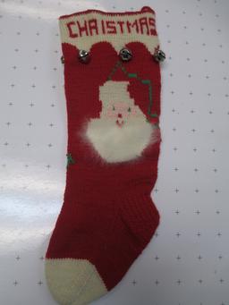 Hand Knit Vintage Christmas Stocking with Bells - con 672