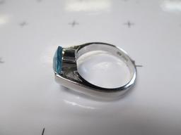 Vintage Sterling Silver Ring with Blue Stone - Signed FAS - Size 7.5 - con 672