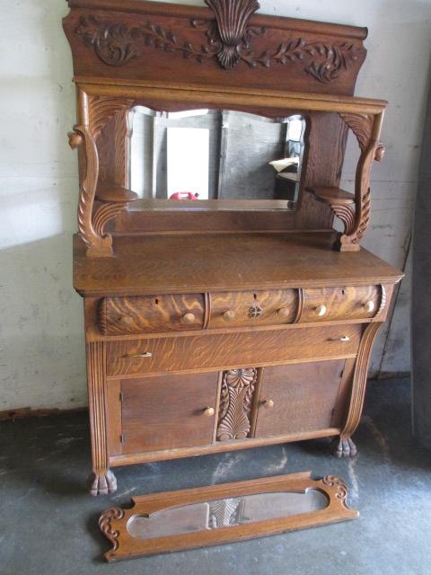 Vintage Oak Buffet with Mirror - 80x50x23 - Will not be shipped - con 726