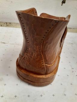 Vintage Hand-Carved Wood Boot - Signed BK - con 672
