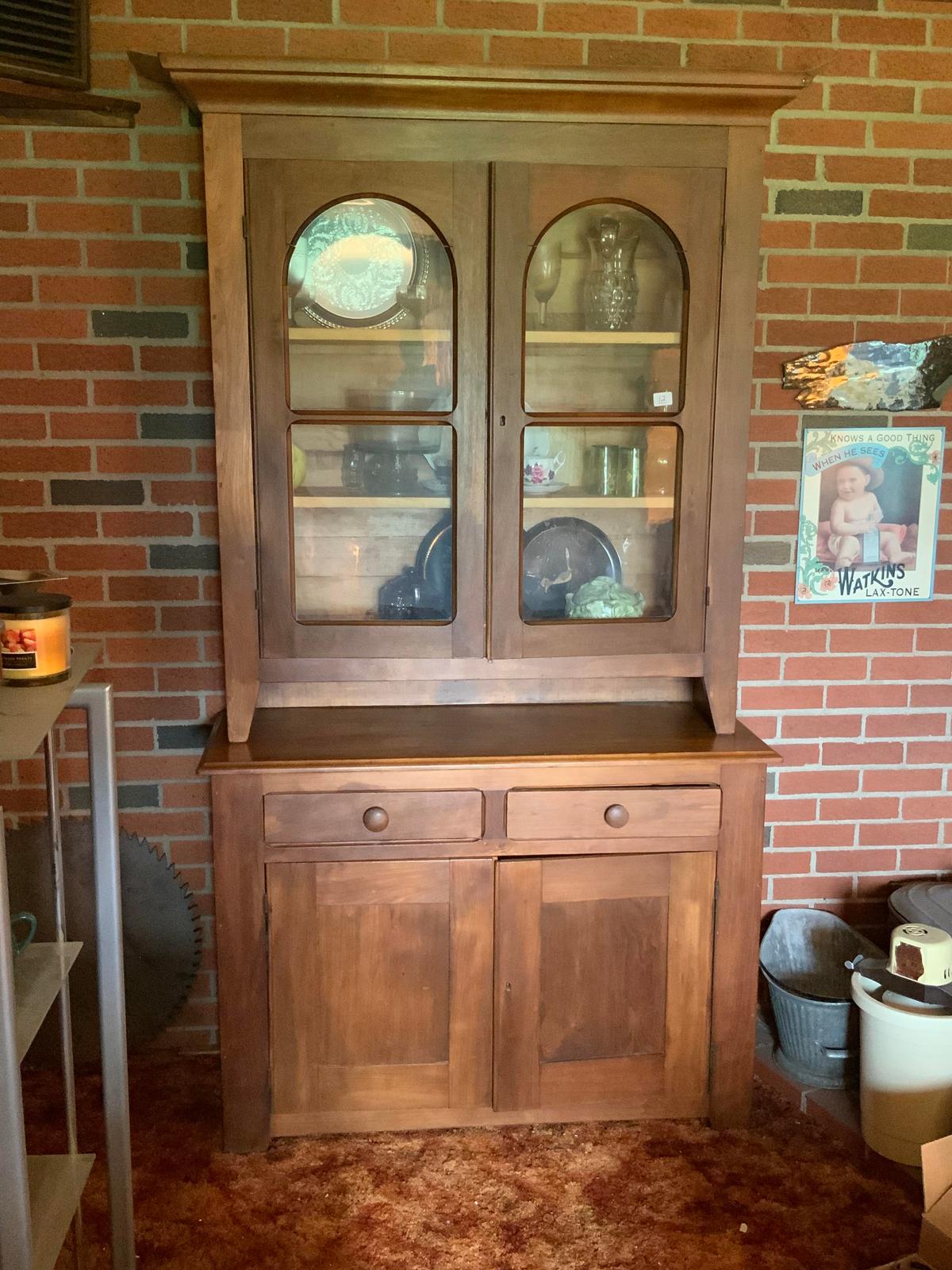 2 Piece Cupboard w/ double pane glass- No Shipping