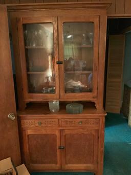 2 piece step back cupboard- full 2 pane glass-No Shipping