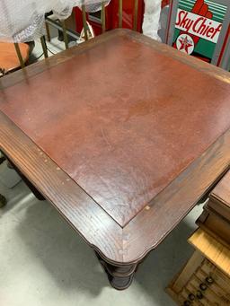 Arts and Craft Leather Inlaid Game Table (Buyer Responsible for Shipping Arrangements)