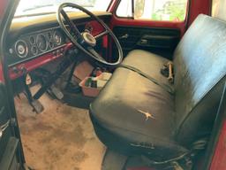 ’75 FORD 600, gas eng., 4x2 trans., 13’ Knapheide bed w/ wood floor & tin topped, twin cyl. Hoist, O