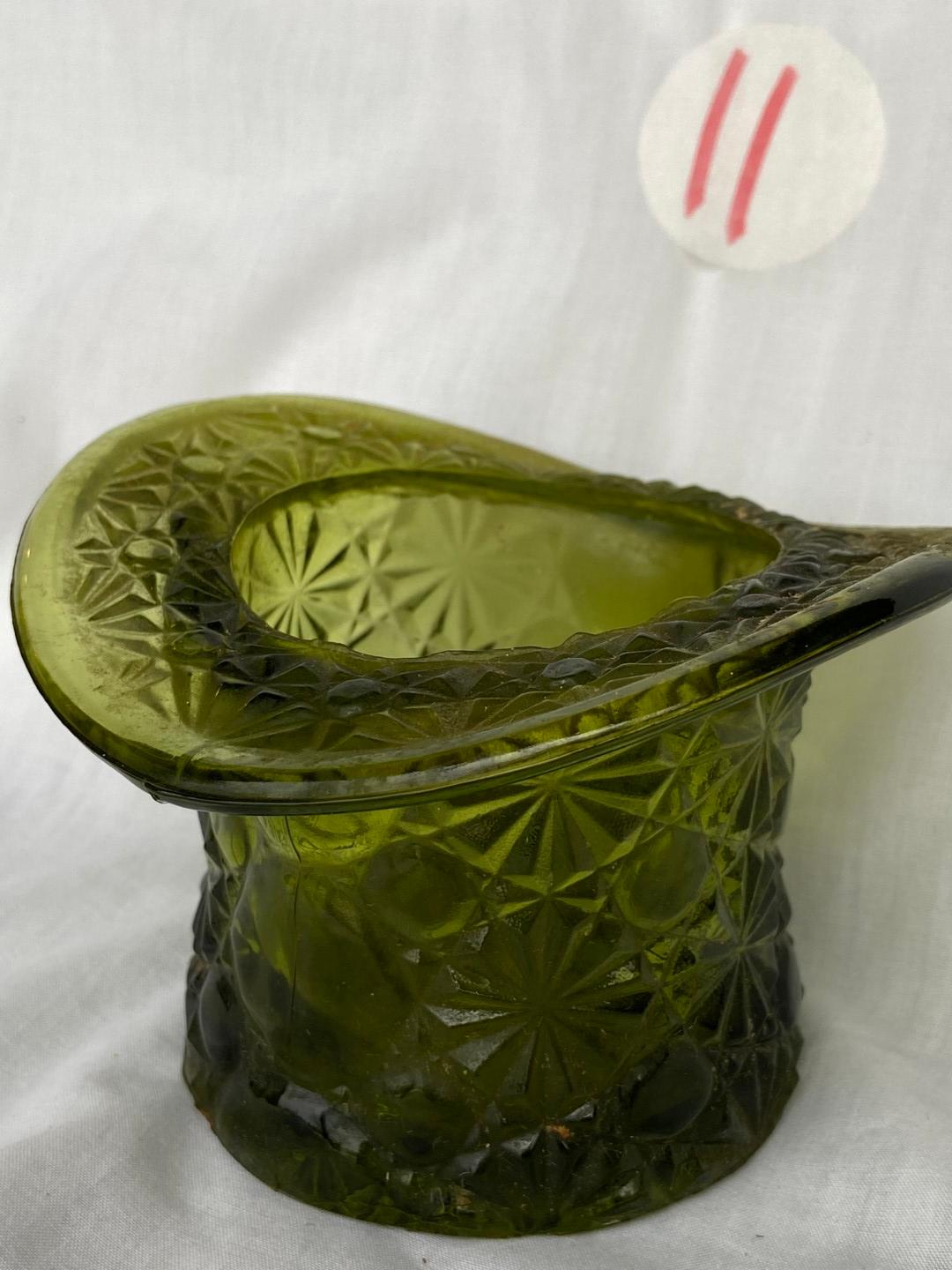 Fenton Glass Top Hat, Daisy Button Dish in Green