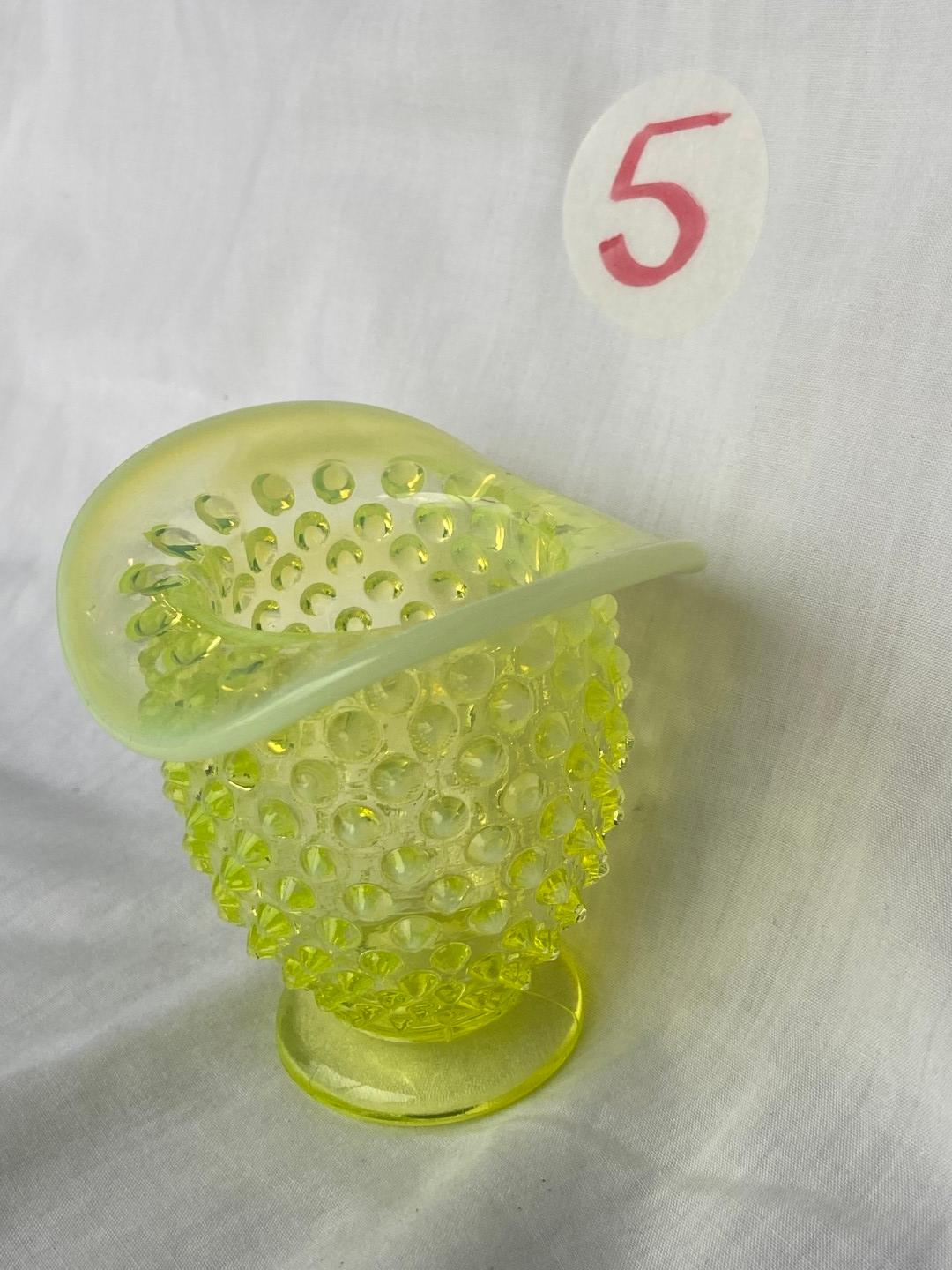 Fenton Hobnail Min. Hat Vase, Green Opalescent