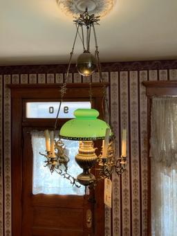 hanging oil lamp with candle holders (converted)