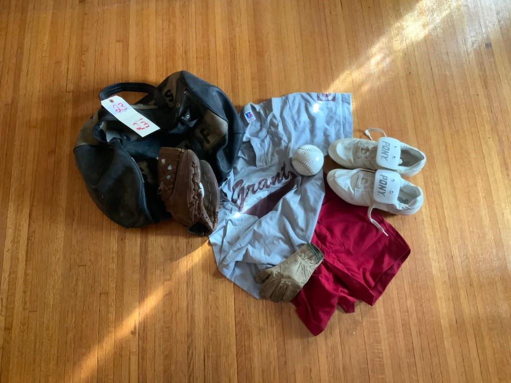 Baseball uniform w/ sheriff bag, mitt uniform etc.