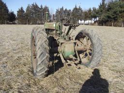 ’35 JOHN DEERE UNSTYLED A, Converted to Rubber, flat spokes, metal seat, w/ book (SN 422659)