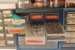 Organizer with misc. metal screws, machine screws and square nuts. Buyer to remove from wall.