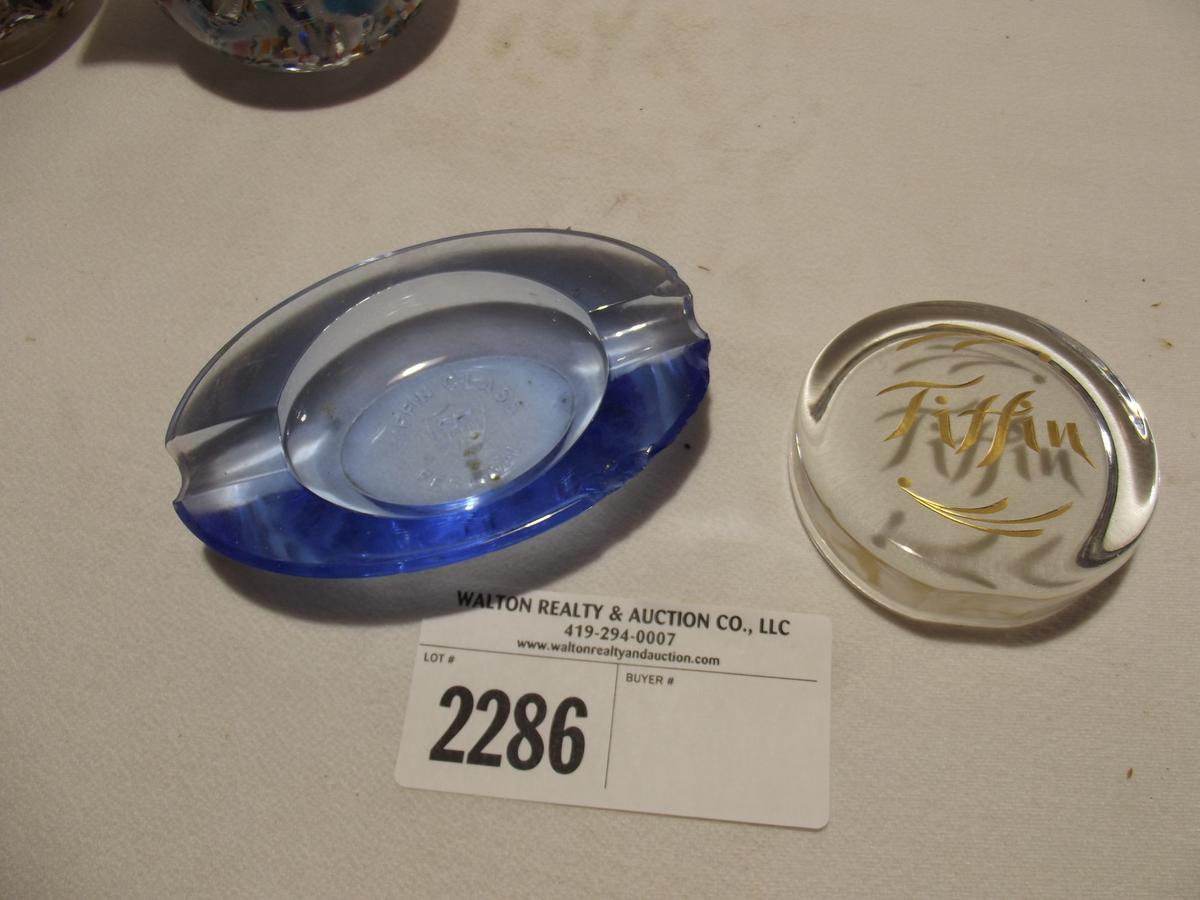 Tiffin Glass Festival ash tray & Logo Paper weight