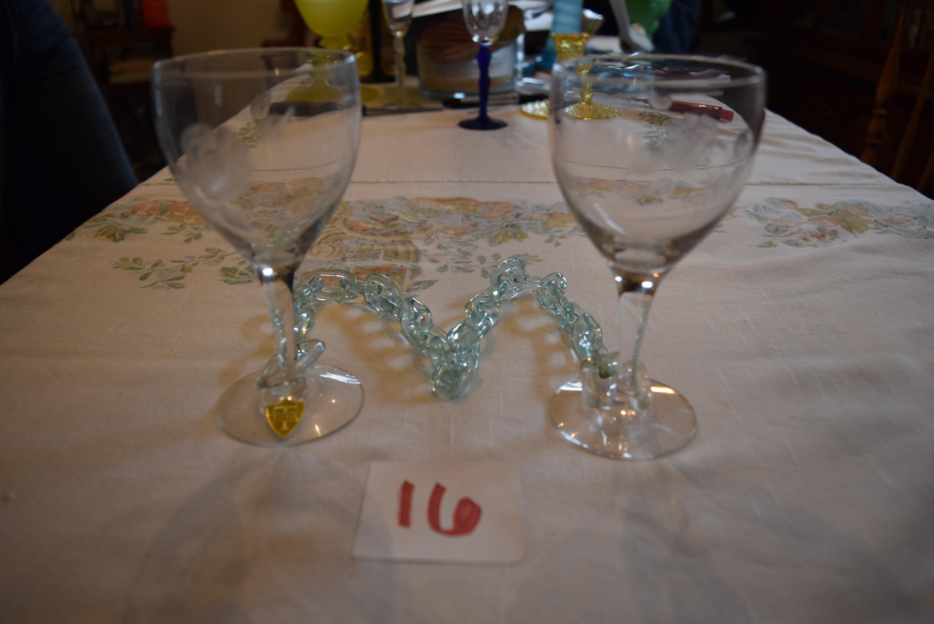Tiffin Glass Goblets w/Chains