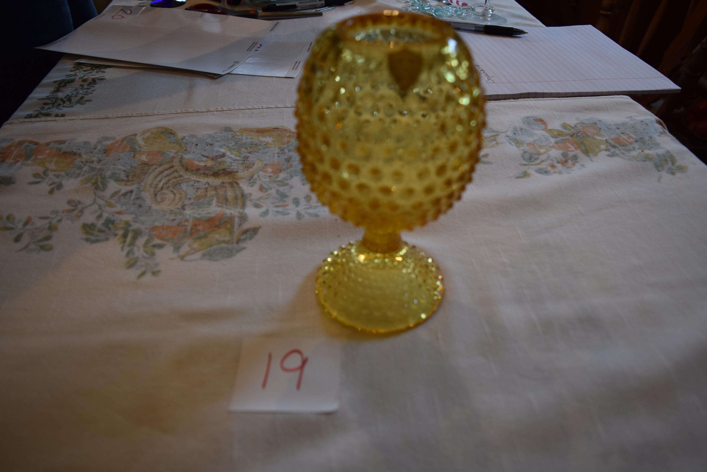 Tiffin Glass Yellow Hobnail Candleholder