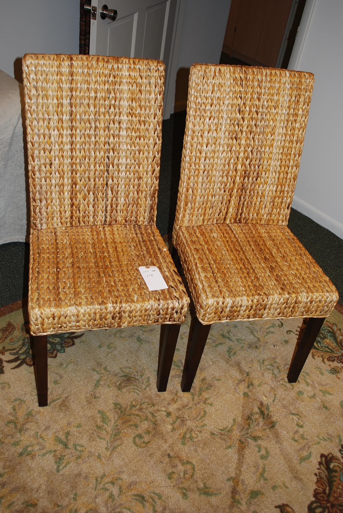 Pair Wicker High Back Chairs