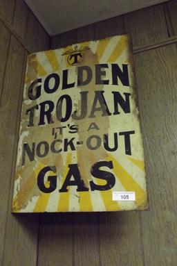 Golden Trojan Gas Double Sided Sign