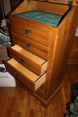 Solid Oak 6 Drawer Cabinet with top jewelry compartment  57" H x 24" x 17"
