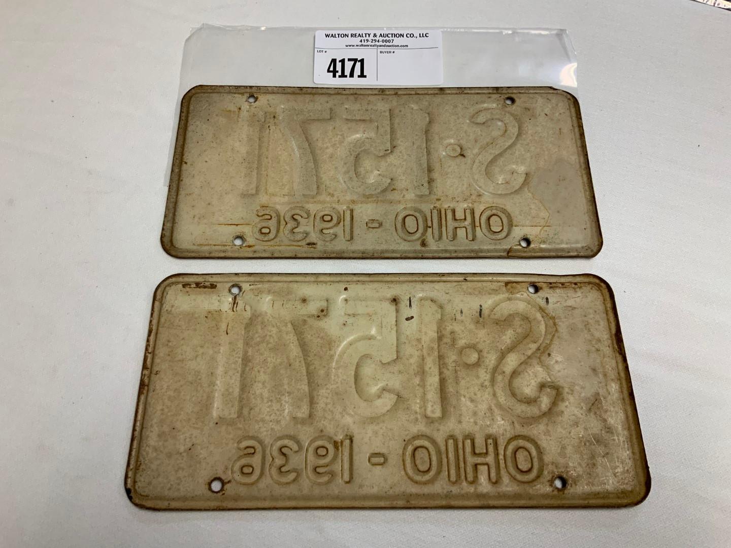 1936 Ohio License Plate #S-1571 pair