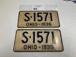 1936 Ohio License Plate #S-1571 pair