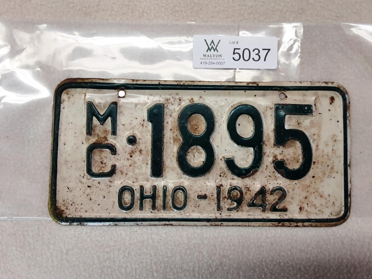 Ohio 1942 Motorcycle Plate