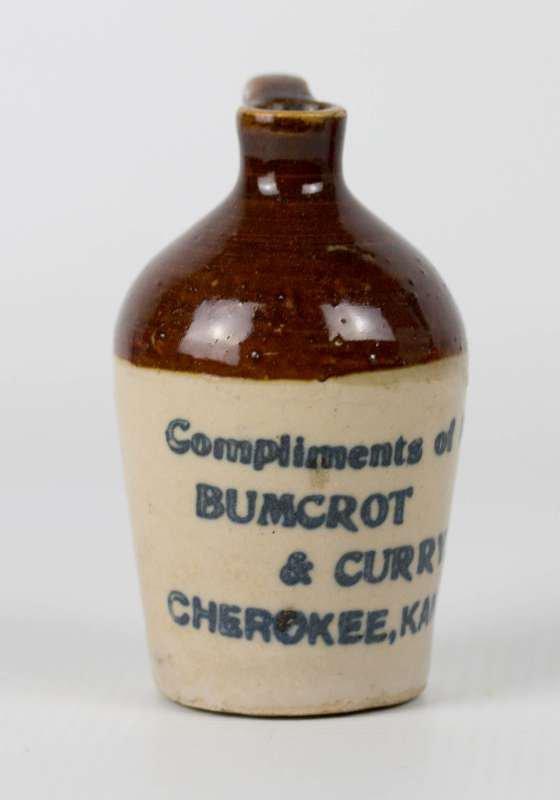 BUMCROT & CURRY CHEROKEE, KANSAS ADVTG MINI JUG