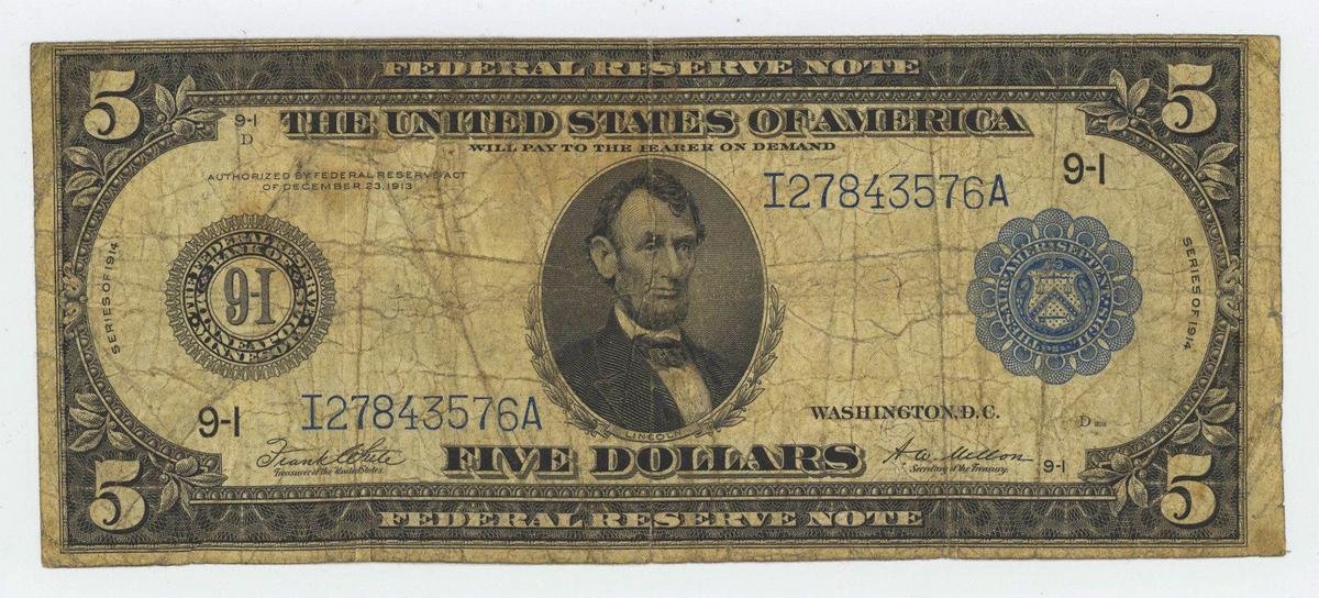 1914 FIVE DOLLAR FEDERAL RESERVE NOTE