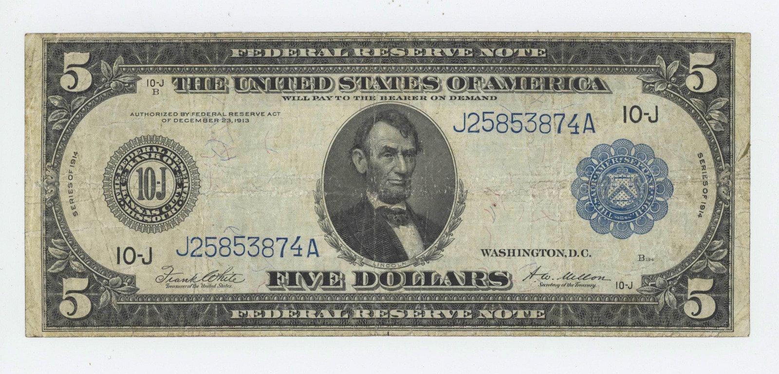 1914 FIVE DOLLAR FEDERAL RESERVE NOTE