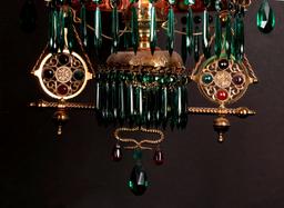 AN EXCEPTIONAL JEWELED BRASS VICTORIAN CHANDELIER