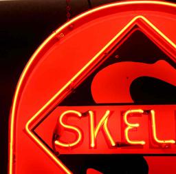 SKELLY PORCELAIN DRIVEWAY SIGN WITH NEON ADDED