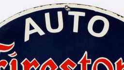 A RED, WHITE & BLUE FIRESTONE TIRES PORCELAIN SIGN