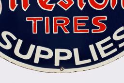 A RED, WHITE & BLUE FIRESTONE TIRES PORCELAIN SIGN