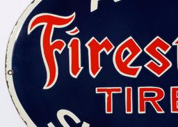 A RED, WHITE & BLUE FIRESTONE TIRES PORCELAIN SIGN