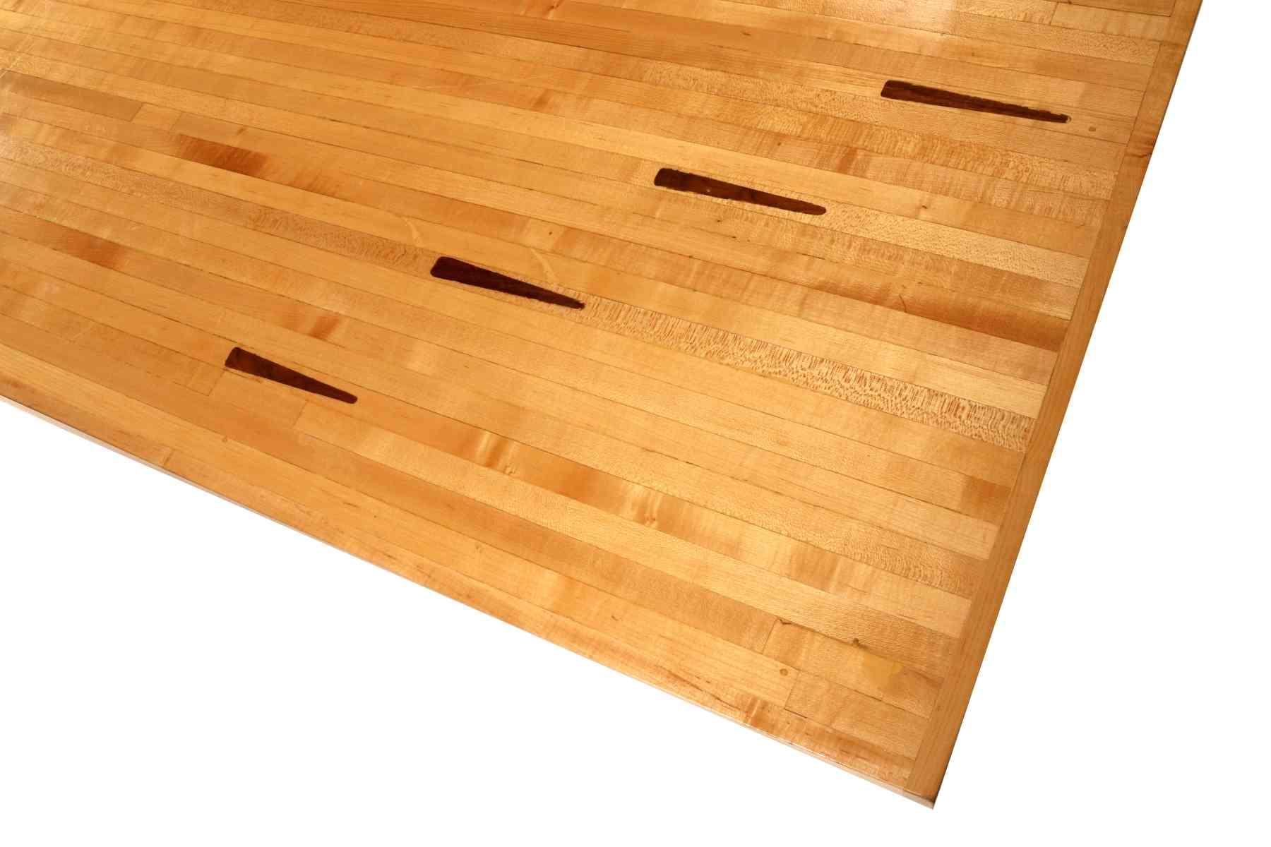 TABLE CRAFTED FROM KING LOUIS BOWLING ALLEY FLOOR