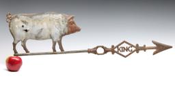 AN UNUSUAL KING WEATHER VANE WITH FIGURAL PIG